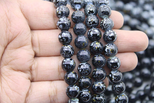 8mm Fancy Glass Beads, Black | High-Quality Beads for Embroidery and Jewelry Making