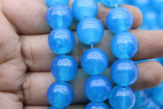 12mm Jelly Glass Beads, Blue | High-Quality Beads for Embroidery and Jewelry Making