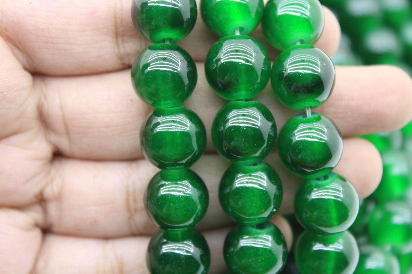 12mm Jelly Glass Beads, Dark Green | High-Quality Beads for Embroidery and Jewelry Making