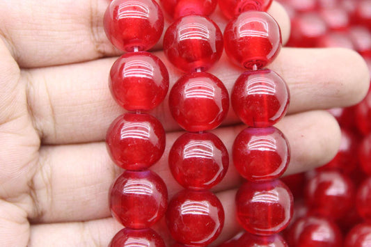 12mm Jelly Glass Beads, Dark Red | High-Quality Beads for Embroidery and Jewelry Making