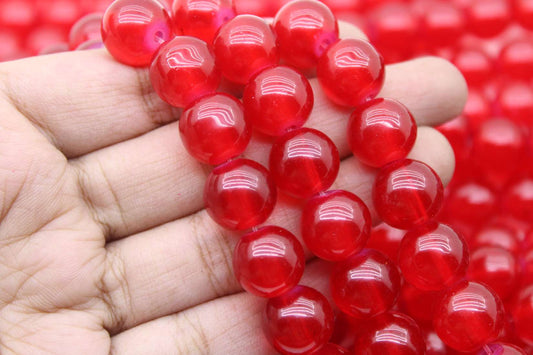 12mm Jelly Glass Beads, Red | High-Quality Beads for Embroidery and Jewelry Making