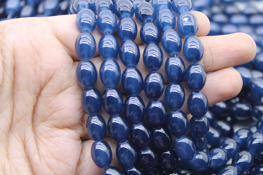 Sapphire Blue Oval Glass Beads, 12x8mm | Premium Beads for Jewelry Making and Embroidery