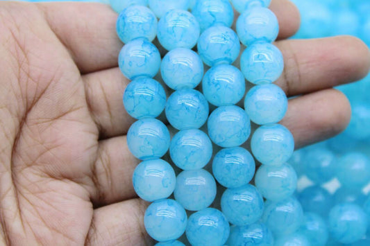 10mm Double Tone Painted Glass Beads, Light Blue | High-Quality Beads for Embroidery and Jewelry Making