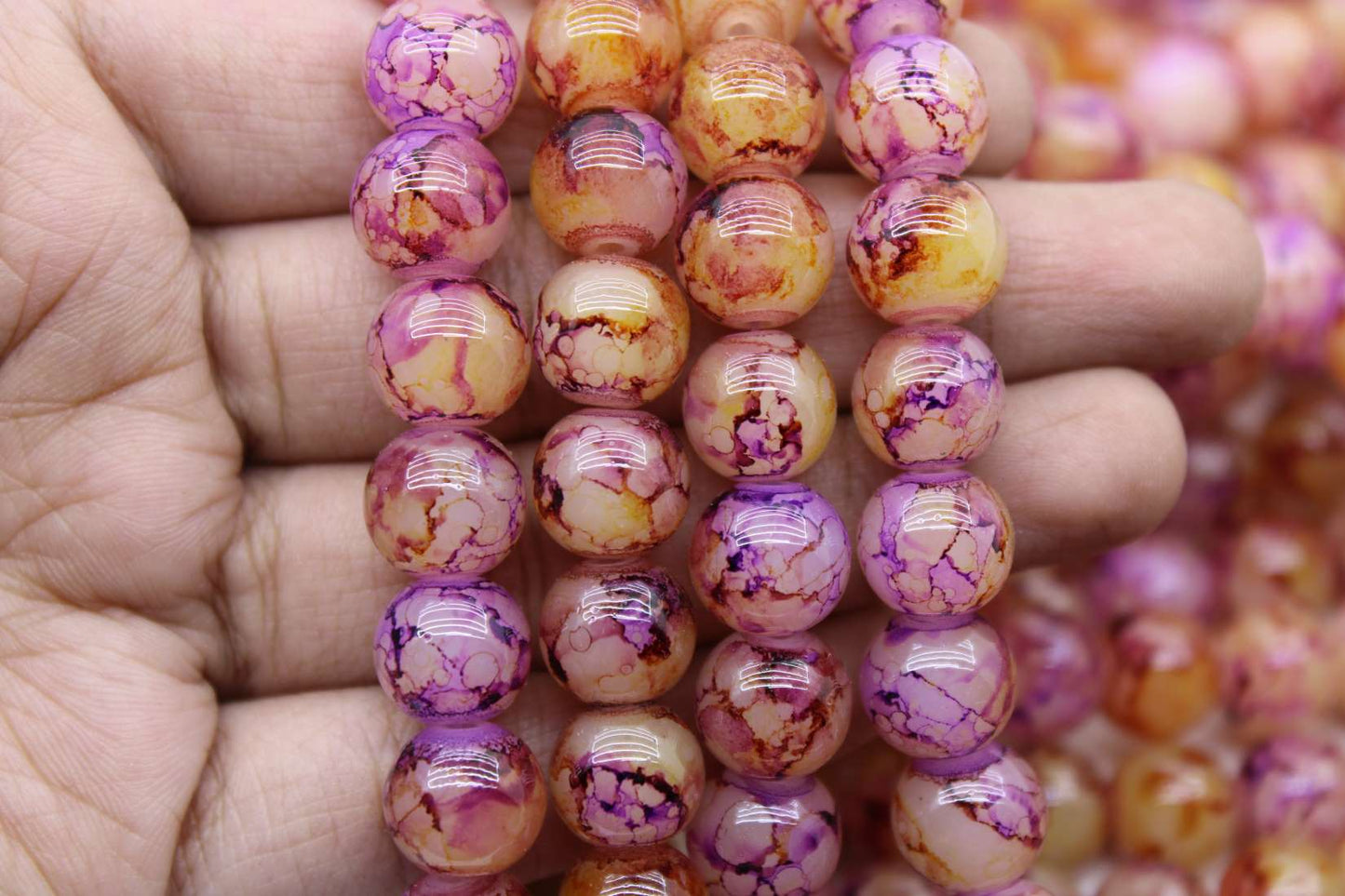 10mm Double Tone Painted Glass Beads, Orange and Purple | High-Quality Beads for Embroidery and Jewelry Making