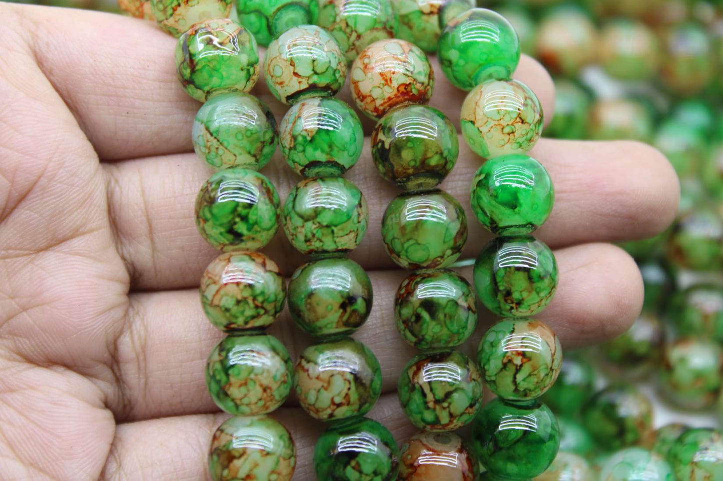 10mm Double Tone Painted Glass Beads, Green | High-Quality Beads for Embroidery and Jewelry Making