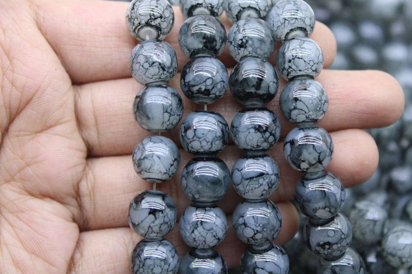 10mm Double Tone Painted Glass Beads, Black and gray | High-Quality Beads for Embroidery and Jewelry Making