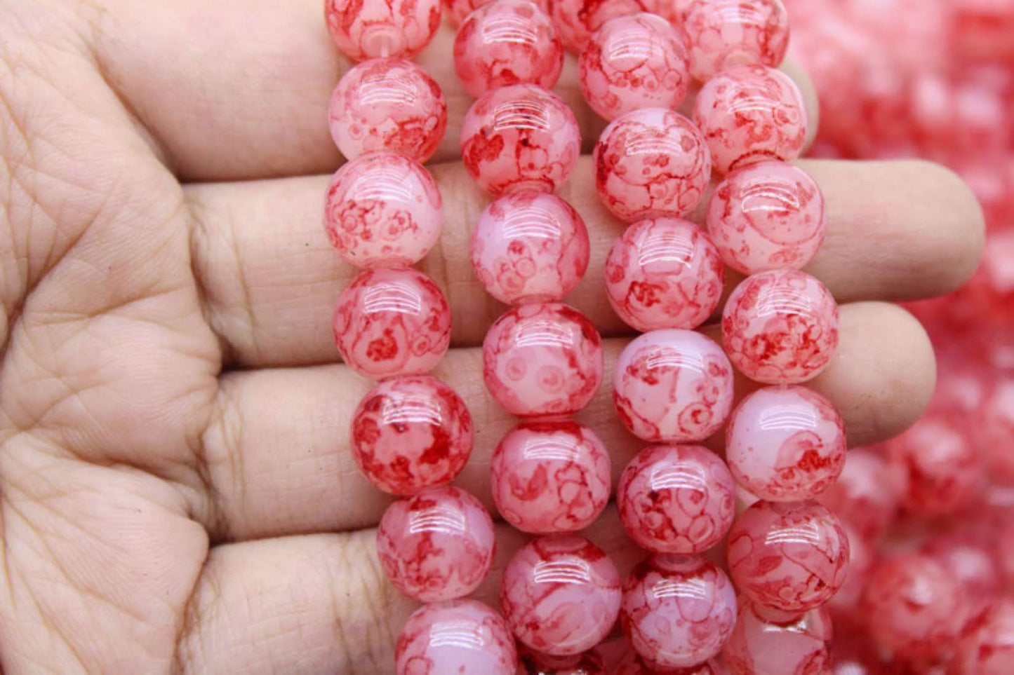 10mm Double Tone Painted Glass Beads, Red | High-Quality Beads for Embroidery and Jewelry Making