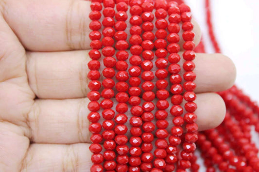 4mm Czech Rondelle Crystal Beads, Light Red Opaque , 1 Strand, Superior quality beads, jewelry supply.