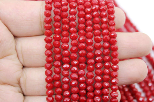 4mm Czech Rondelle Crystal Beads, Red Opaque, 1 Strand, Superior quality beads, jewelry supply.