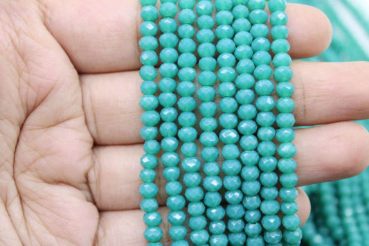 4mm Czech Rondelle Crystal Beads, Dark Turquoise, 1 Strand, Superior quality beads, jewelry supply.