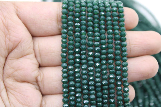 3mm Czech Rondelle Crystal Beads, Dark Emerald opaque, 1 Strand, Superior quality beads, jewelry supply.