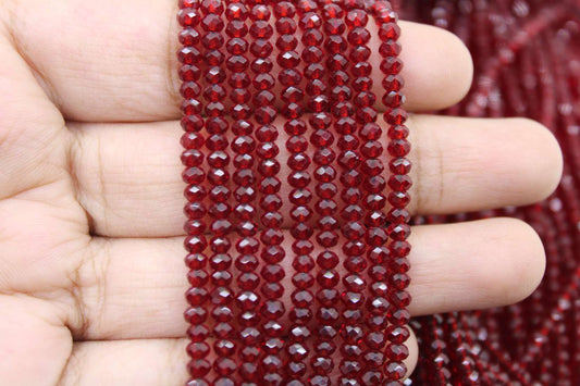 3mm Czech Rondelle Crystal Beads, Dark Red Transparent, 1 Strand, Superior quality beads, jewelry supply.