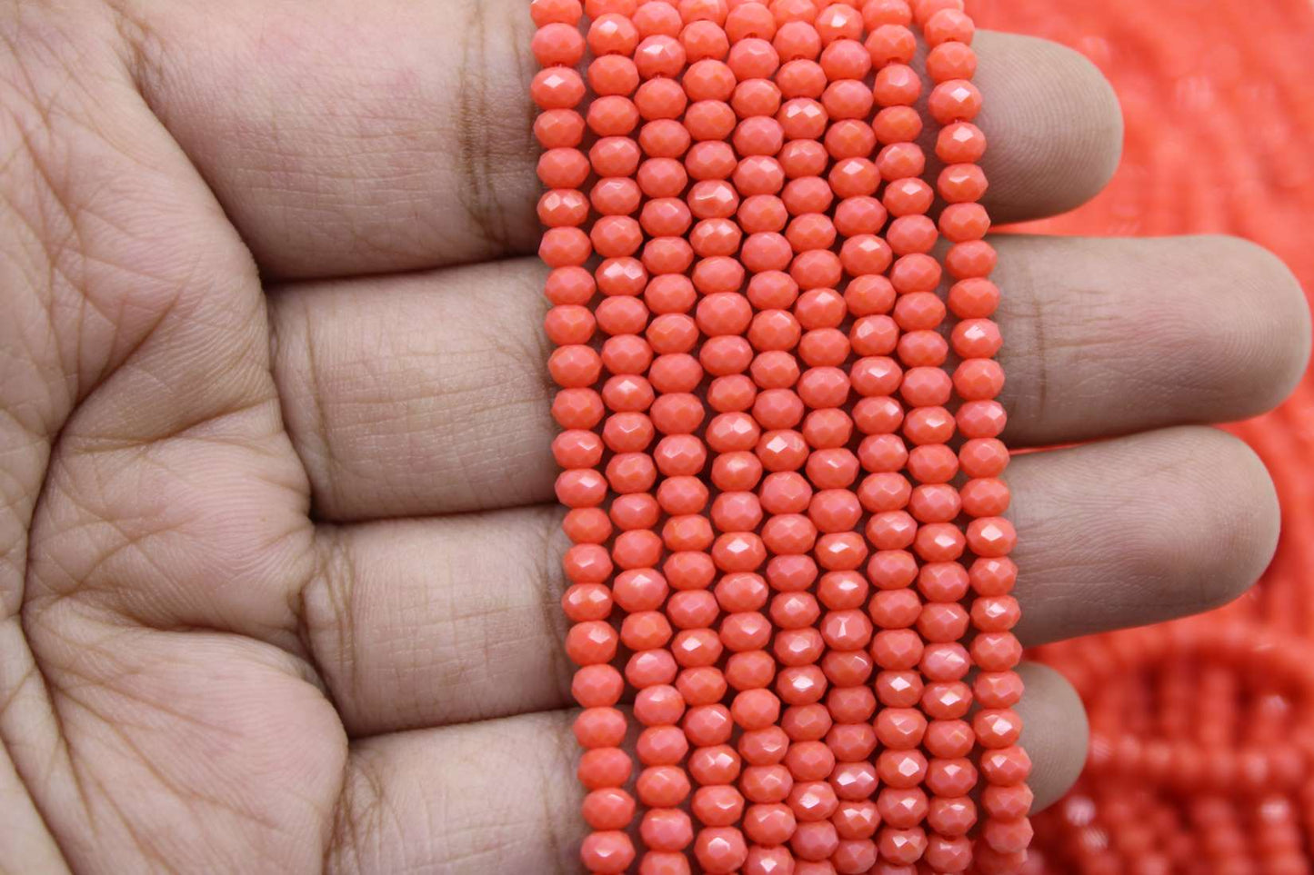 3mm Czech Rondelle Crystal Beads, Coral Opaque, 1 Strand, Superior quality beads, jewelry supply