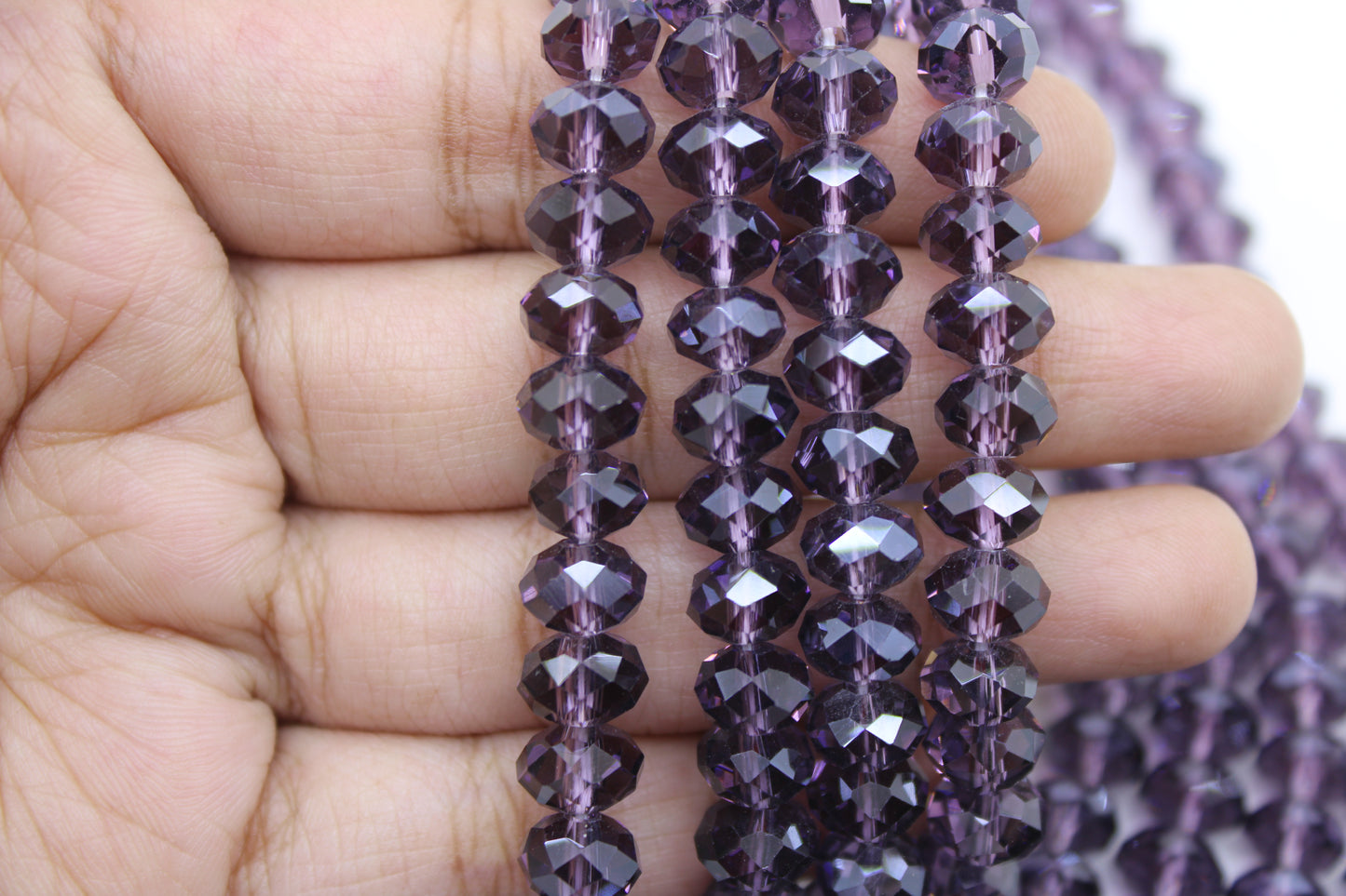 8mm Czech Rondelle Crystal Beads, Amethyst Transparent, 1 String, Superior quality beads, Jewelry supply.