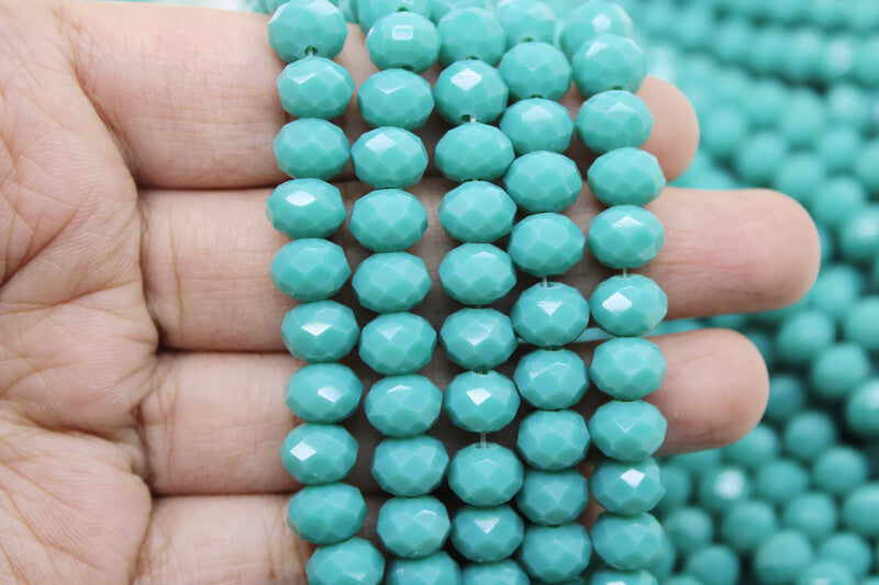 8mm Czech Rondelle Crystal Beads, Turquoise Opaque, 1 String, Superior quality beads, Jewelry supply.