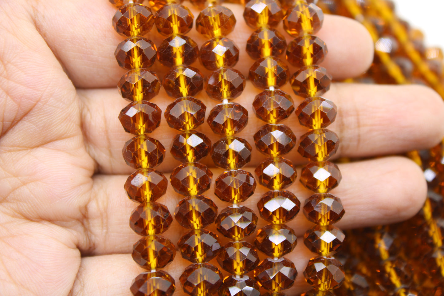 8mm Czech Rondelle Crystal Beads, Dark Topaz Transparent, 1 String, Superior quality beads, Jewelry supply.