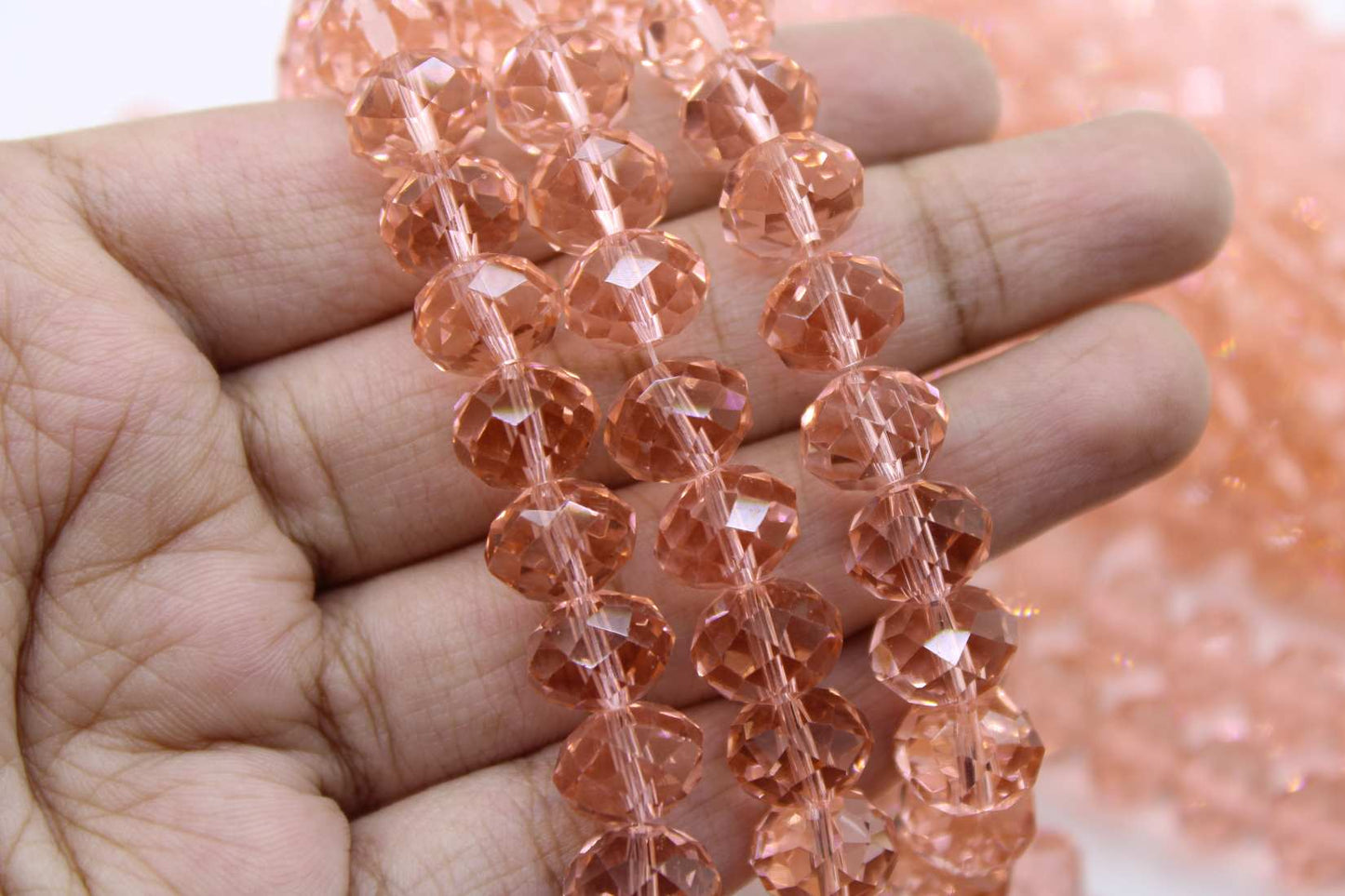 10mm Czech Rondelle Crystal Beads, Rose Peach Transparent, 1 String, Superior quality beads, Jewelry supply.