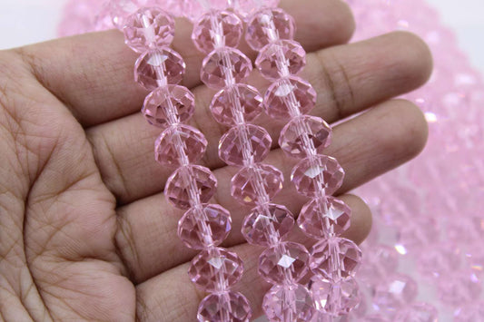 10mm Czech Rondelle Crystal Beads, Baby Pink Transparent, 1 String, Superior quality beads, Jewelry supply.