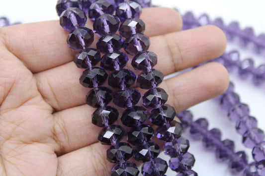 10mm Czech Rondelle Crystal Beads, Amethyst Transparent, 1 String, Superior quality beads, Jewelry supply.