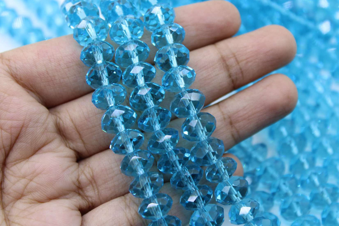 10mm Czech Rondelle Crystal Beads, Aquamarine Transparent, 1 String, Superior quality beads, Jewelry supply.