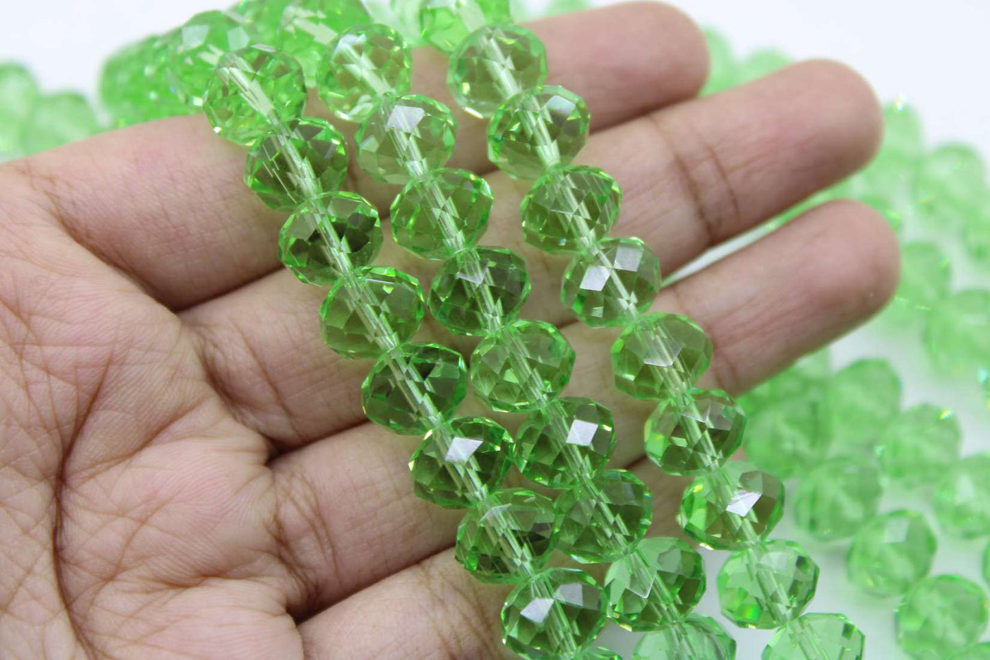 10mm Czech Rondelle Crystal Beads, Pista Green Transparent, 1 String, Superior quality beads, Jewelry supply.