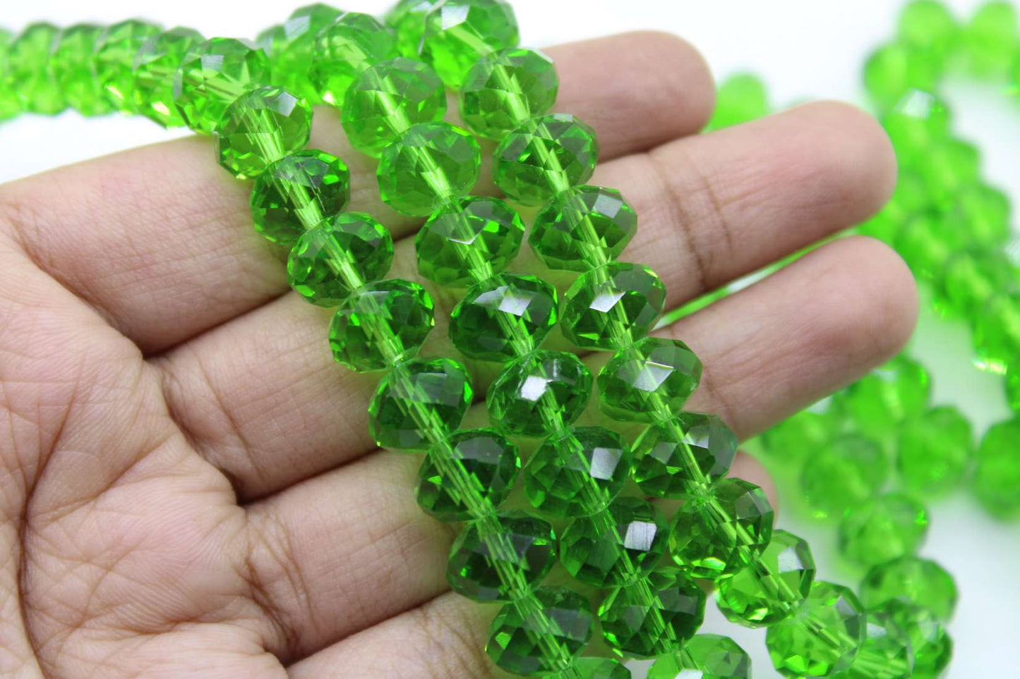 10mm Czech Rondelle Crystal Beads, Green Transparent, 1 String, Superior quality beads, Jewelry supply.