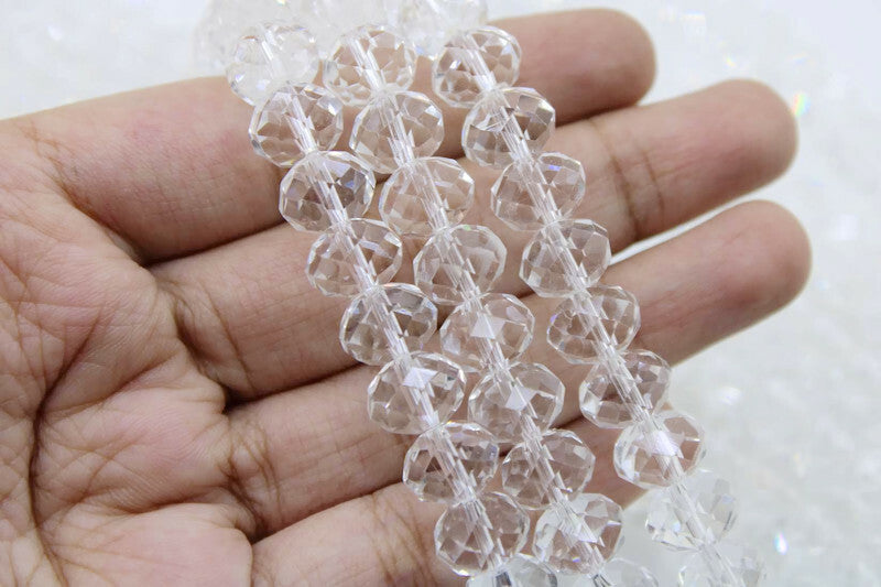 10mm Czech Rondelle Crystal Beads, Crystal White, 1 String, Superior quality beads, Jewelry supply.