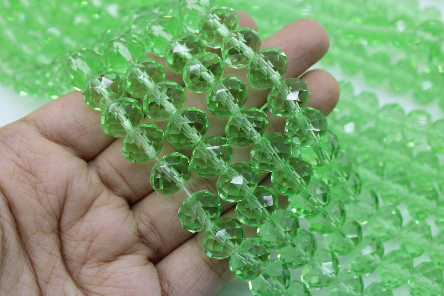 12mm Czech Rondelle Crystal Beads, Pista Green Transparent, 1 String, Superior quality beads, Jewelry supply