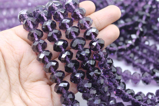 12mm Czech Rondelle Crystal Beads, Amethyst Transparent, 1 String, Superior quality beads, Jewelry supply