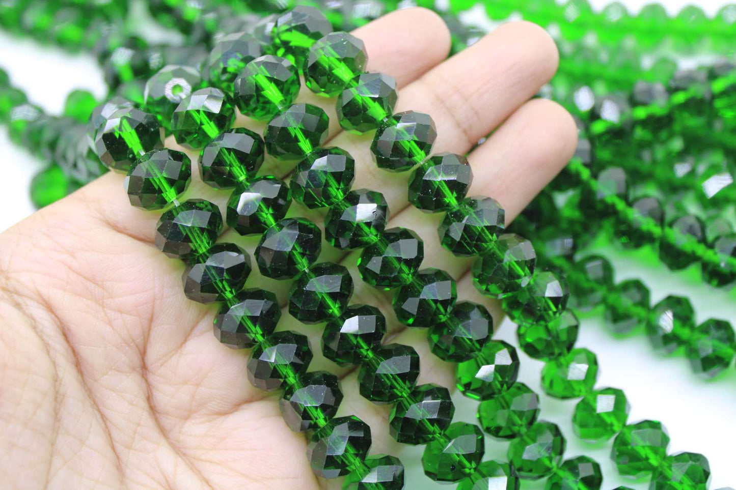 12mm Czech Rondelle Crystal Beads, Dark Green Transparent, 1 String, Superior quality beads, Jewelry supply