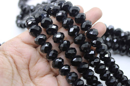 12mm Czech Rondelle Crystal Beads, Jet Black Opaque, 1 String, Superior quality beads, Jewelry supply