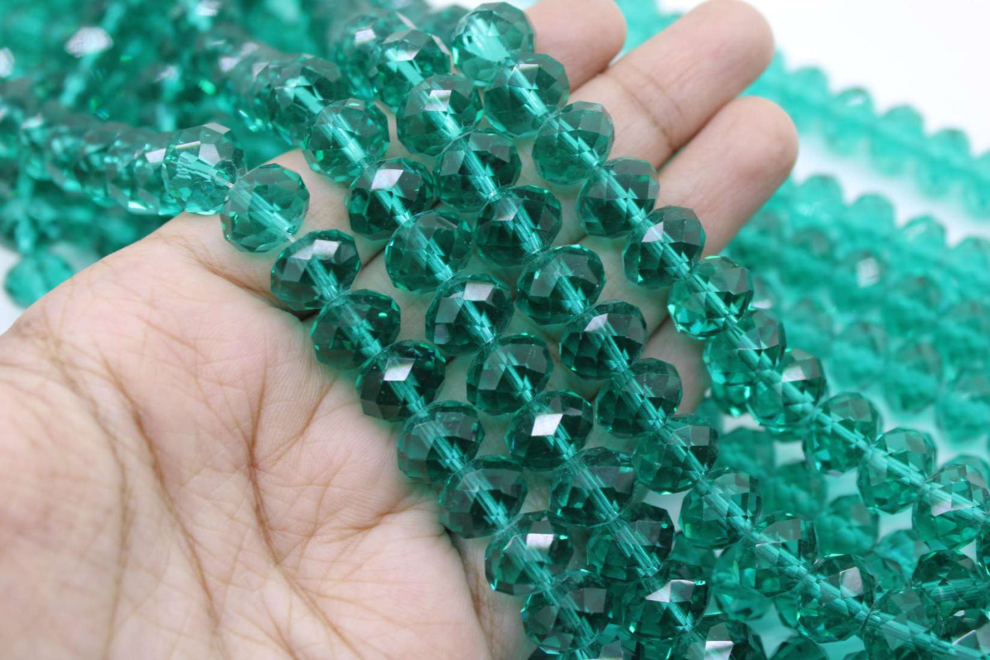 12mm Czech Rondelle Crystal Beads, Sea Green Transparent, 1 String, Superior quality beads, Jewelry supply