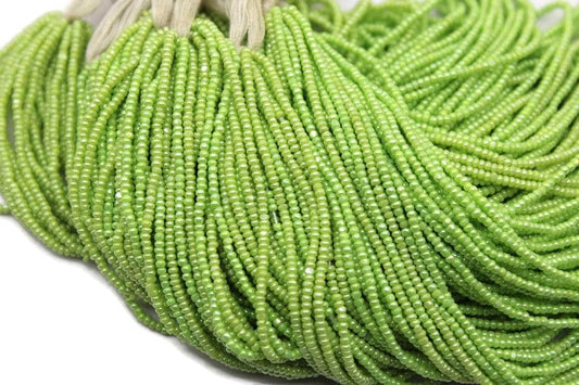 13/0 Charlotte Cut Beads, Peridot Green Opaque Luster, 1/3/5 Hanks, Preciosa Ornella Beads, Embroidery Beads, Craft Supply, Jewelry Findings, 58410.