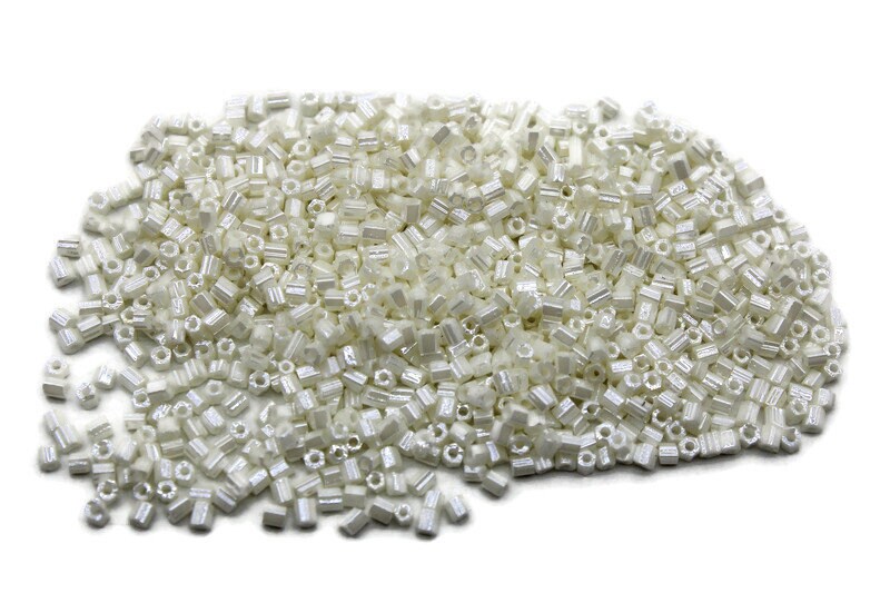 11/0 2 Cut Seed Beads, Off-White Luster, 20/50/100 Grams Packs, Embroidery making, Economical Jewelry Making, Indian Hex Cut, Hexagon Beads, 1014L/31.