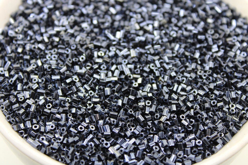 11/0 2 Cut Seed Beads, Gunmetal Luster, 20/50/100 Grams Packs, Embroidery making, Economical Jewelry Making, Indian Hex Cut, Hexagon Beads, 129/19.