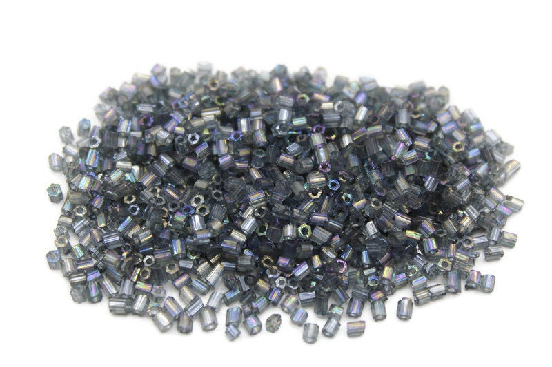 11/0 2 Cut Seed Beads, Grey Rainbow Luster, 20/50/100 Grams Packs, Embroidery making, Economical Jewelry Making, Indian Hex Cut, Hexagon Beads, 171/28.