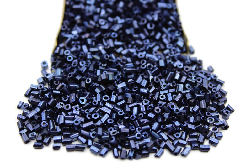 11/0 2 Cut Seed Beads, Dark Navy Metallic, 20/50/100 Grams Packs, Embroidery making, Economical Jewelry Making, Indian Hex Cut, Hexagon Beads, 755D/4.