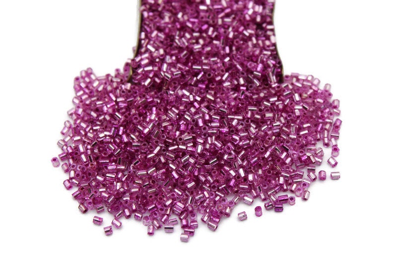 11/0 2 Cut Seed Beads, Deep Pink Silver-Lined , 20/50/100 Grams Packs, Embroidery making, Economical Jewelry Making, Indian, Hexagon Beads, 243D/1.