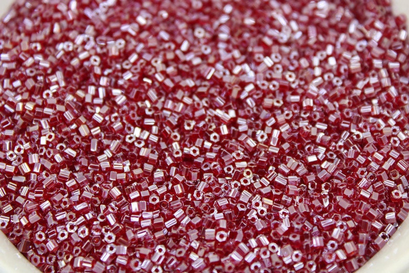 11/0 Preciosa 2 Cut Beads, Raspberry Luster, Hexagon Glass Czech Seed Beads, 20/50/100 Grams Packs, Preciosa Ornella Beads, Embroidery Beads, Jewelry Findings, 96090/S13