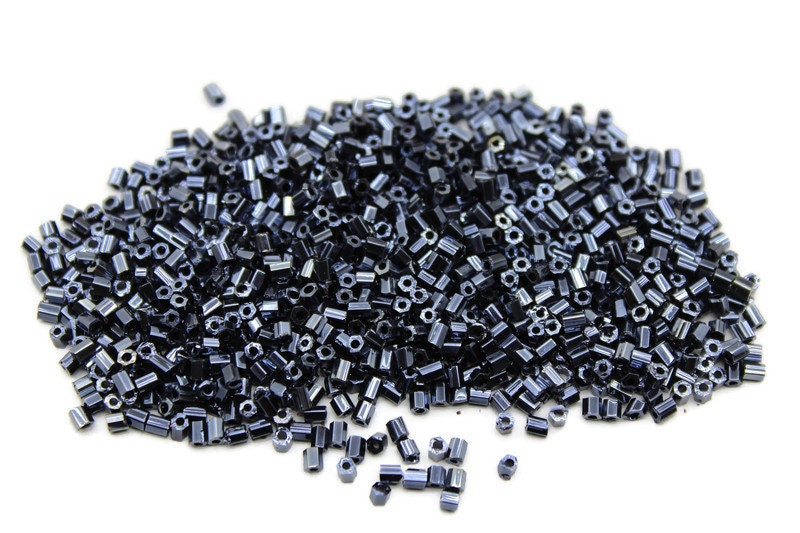 11/0 2 Cut Seed Beads, Gunmetal Luster, 20/50/100 Grams Packs, Embroidery making, Economical Jewelry Making, Indian Hex Cut, Hexagon Beads, 129/19.