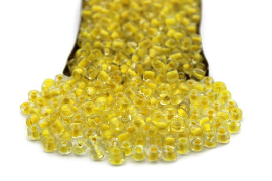 6/0 Seed Beads, Yellow Color-Lined, 20/50/100 Grams Packs, Embroidery Beads, Jewelry Beads, Craft Supply, Rondelle Beads, Indian Seed Beads, 131D/9.