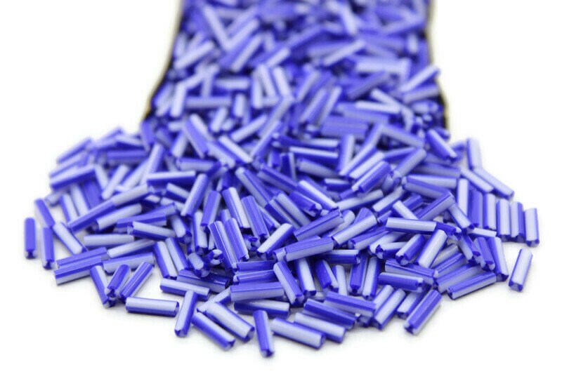 Czech Striped Bugle Beads, Navy Blue-White, Size 4, 20/50/100 Grams Packs, Vintage Czech Beads, Embroidery Beads, Jewelry Beads, Craft Supply, 03331/2