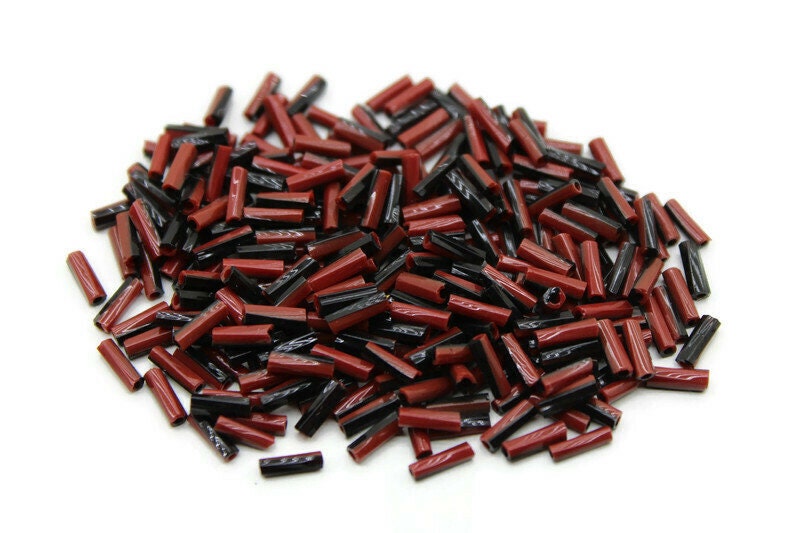 Czech Striped Bugle Beads, Burgundy-Black, Size 4, 20/50/100 Grams Pack, Vintage Czech Beads, Embroidery Beads, Jewelry Beads, Craft Supply, 93050/5