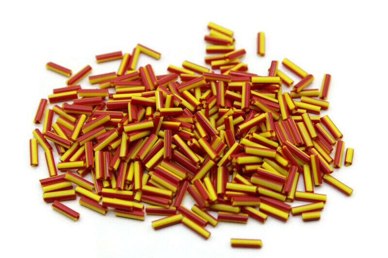 Czech Striped Bugle Beads, Yellow-Red, Size 4, 20/50/100 Grams Packs, Vintage Czech Beads, Embroidery Beads, Jewelry Beads, Craft Supply, 83971/6