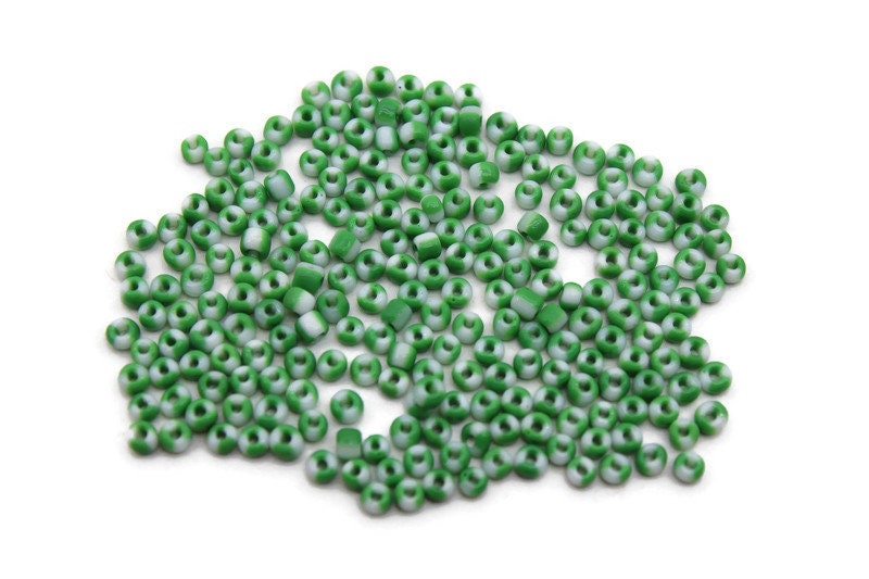 8/0 Green-White Striped Seed Beads, 20/50/100 Grams Packs, Embroidery Beads, Jewelry Beads, Craft Supply, Rondelle Beads, Indian Seed Beads, 471/3.