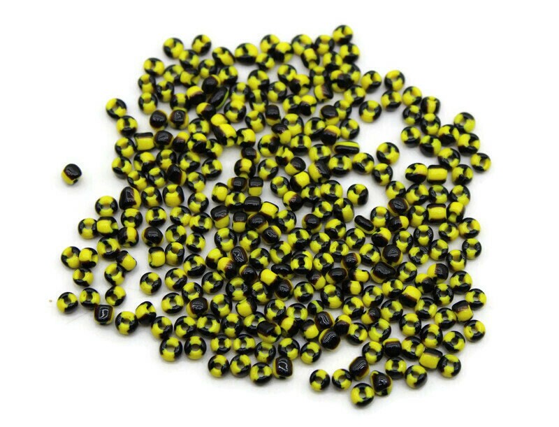 8/0 Black-Yellow Striped Seed Beads, 20/50/100 Grams Packs, Embroidery Beads, Jewelry Beads, Craft Supply, Rondelle Beads, Indian Seed Beads, 494/1.