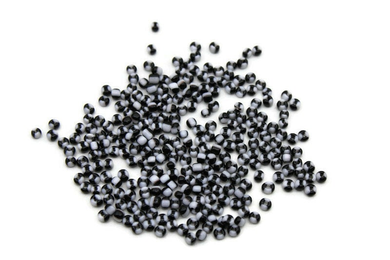 8/0 Black-White Striped Seed Beads, 20/50/100 Grams Packs, Embroidery Beads, Jewelry Beads, Craft Supply, Rondelle Beads, Indian Seed Beads, 491/7.