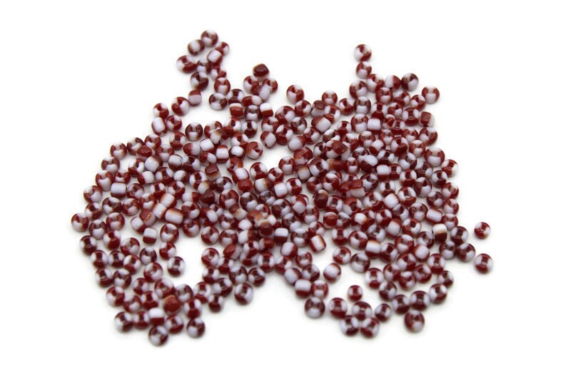 8/0 Burgundy-White Striped Seed Beads, 20/50/100 Grams Packs, Embroidery Beads, Jewelry Beads, Craft Supply, Rondelle Beads, Indian Seed Beads, 451/8.