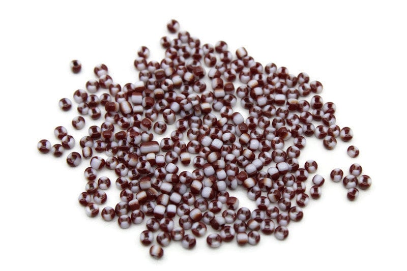 8/0 Brown-White Striped Seed Beads, 20/50/100 Grams Packs, Embroidery Beads, Jewelry Beads, Craft Supply, Rondelle Beads, Indian Seed Beads, 453/9.