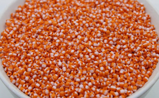 8/0 Orange-White Striped Seed Beads, 20/50/100 Grams Packs, Embroidery Beads, Jewelry Beads, Craft Supply, Rondelle Beads, Indian Seed Beads, 501/10.